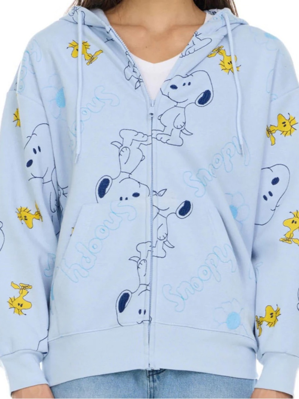 Peanuts Light Blue Snoopy & Woodstock Zip Hoodie NWT